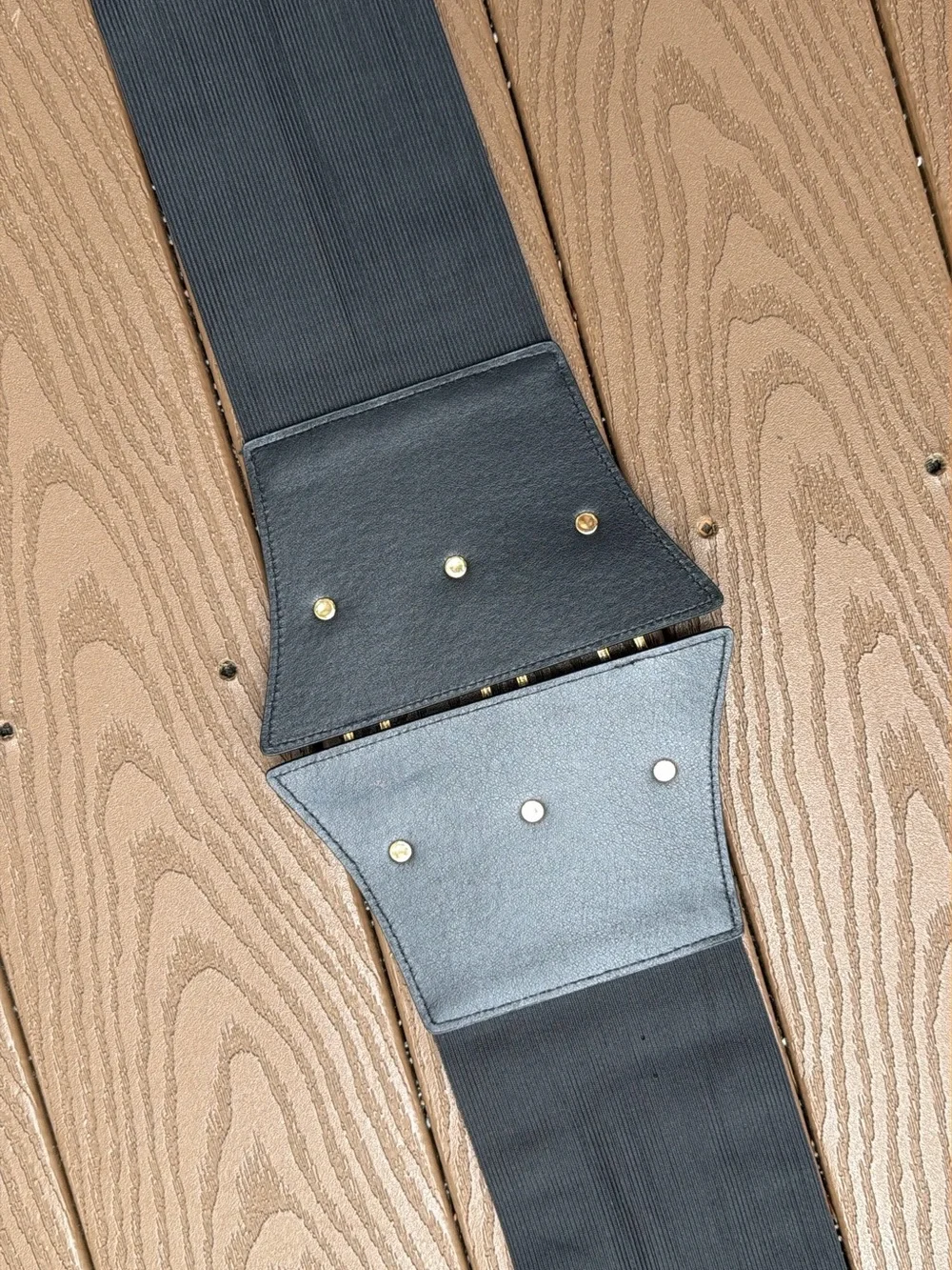 Source Unknown Black Wide Corset Belt with Gold Hardware
